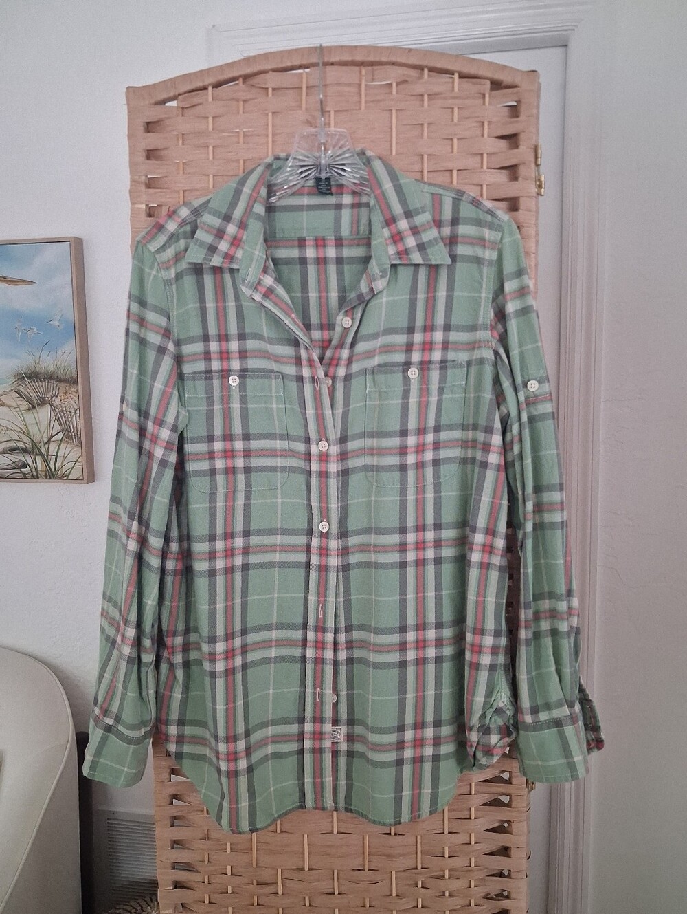 🌿 Ralph Lauren Jeans Co. Women’s Green Plaid Button-Up Shirt Medium 🌿